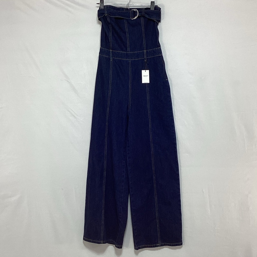NWT Forever 21 Dark Blue Strapless Denim Jumpsuit - Picture 3 of 13